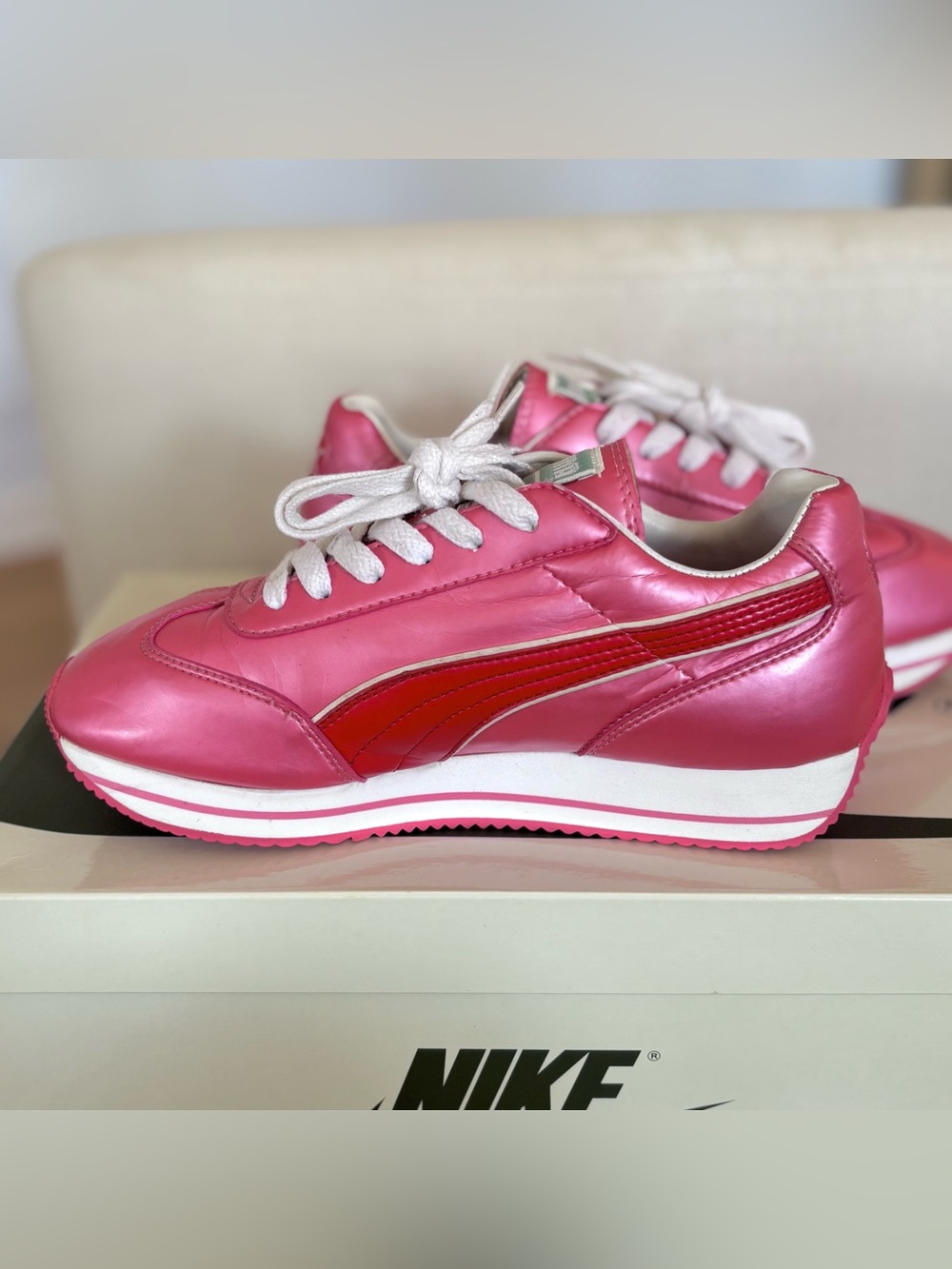 Vintage Puma Platform Wedge Sneakers Metallic Pink Chunky Y2K Womens 7 2000s - Picture 2 of 8